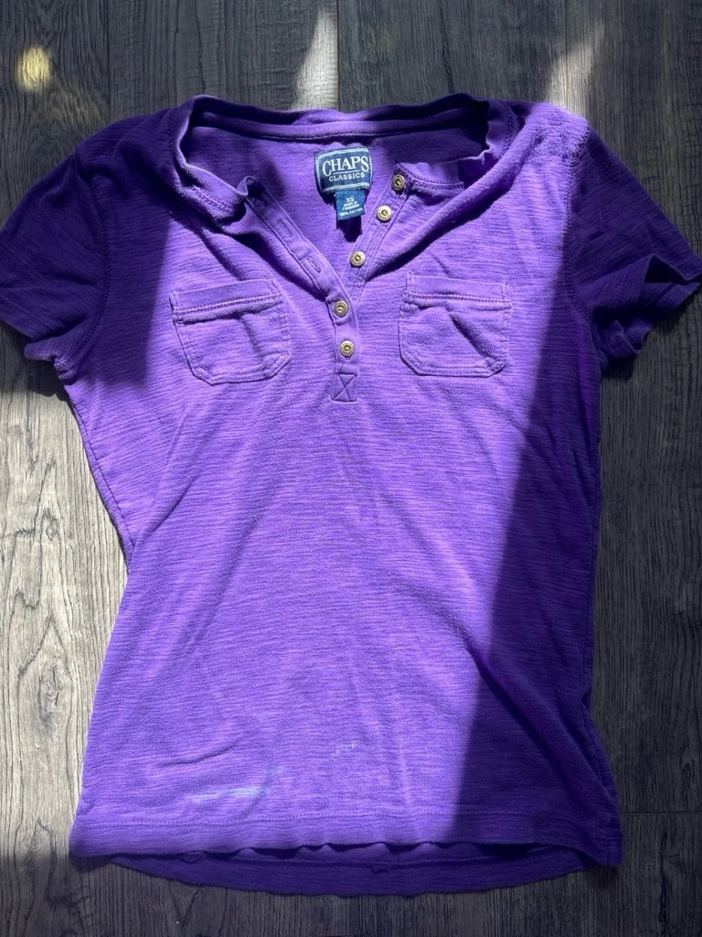 Chaps Purple Henley Shirt with Chest Pockets